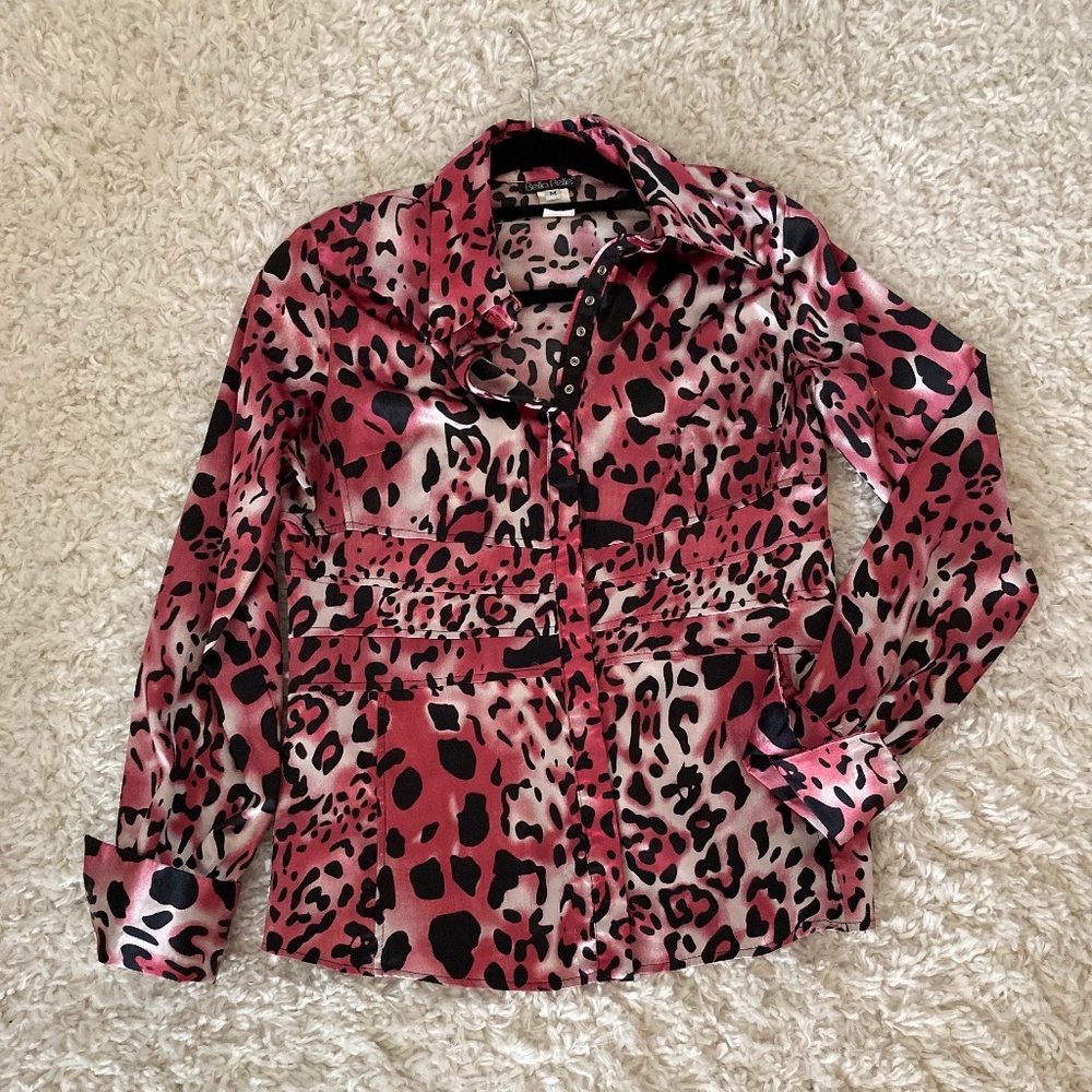 Vintage pink leopard silky shirt